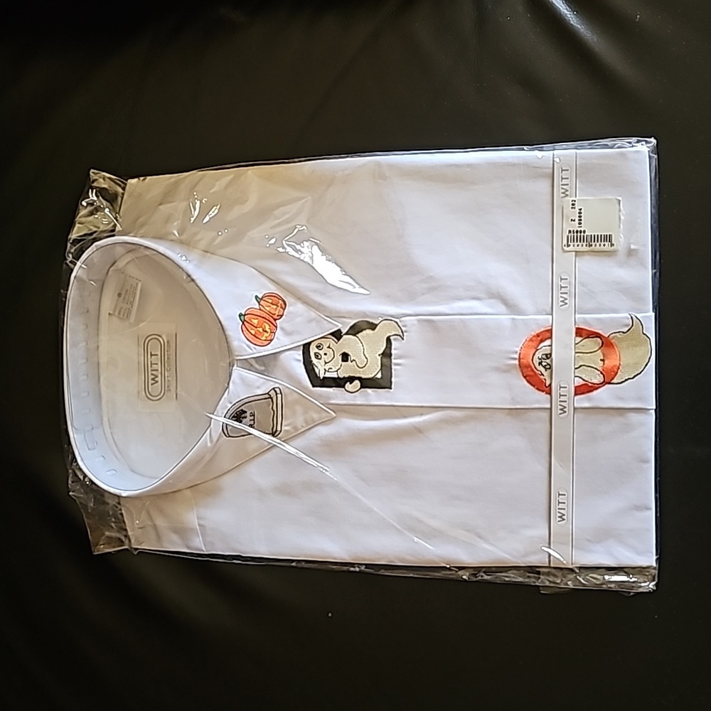 New Witt Cotton Poly Blend Shirt Halloween Sz 8 White Long Sleeve Embroidered
